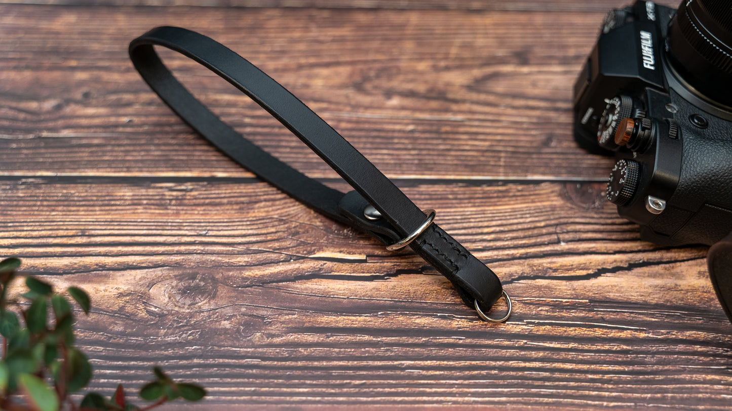 Black Adjustable Slim Leather Camera Wrist Strap