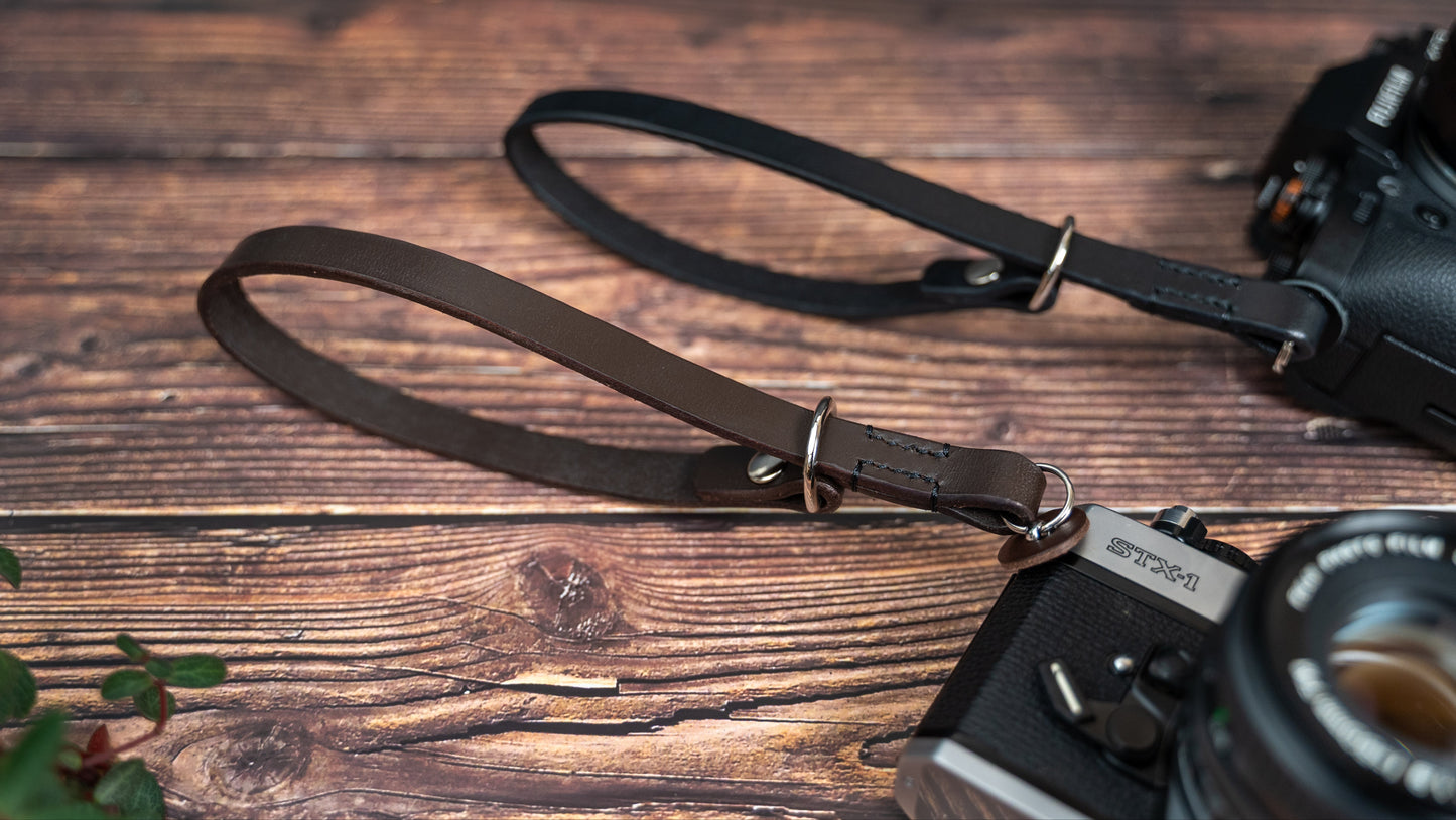 Black Adjustable Slim Leather Camera Wrist Strap