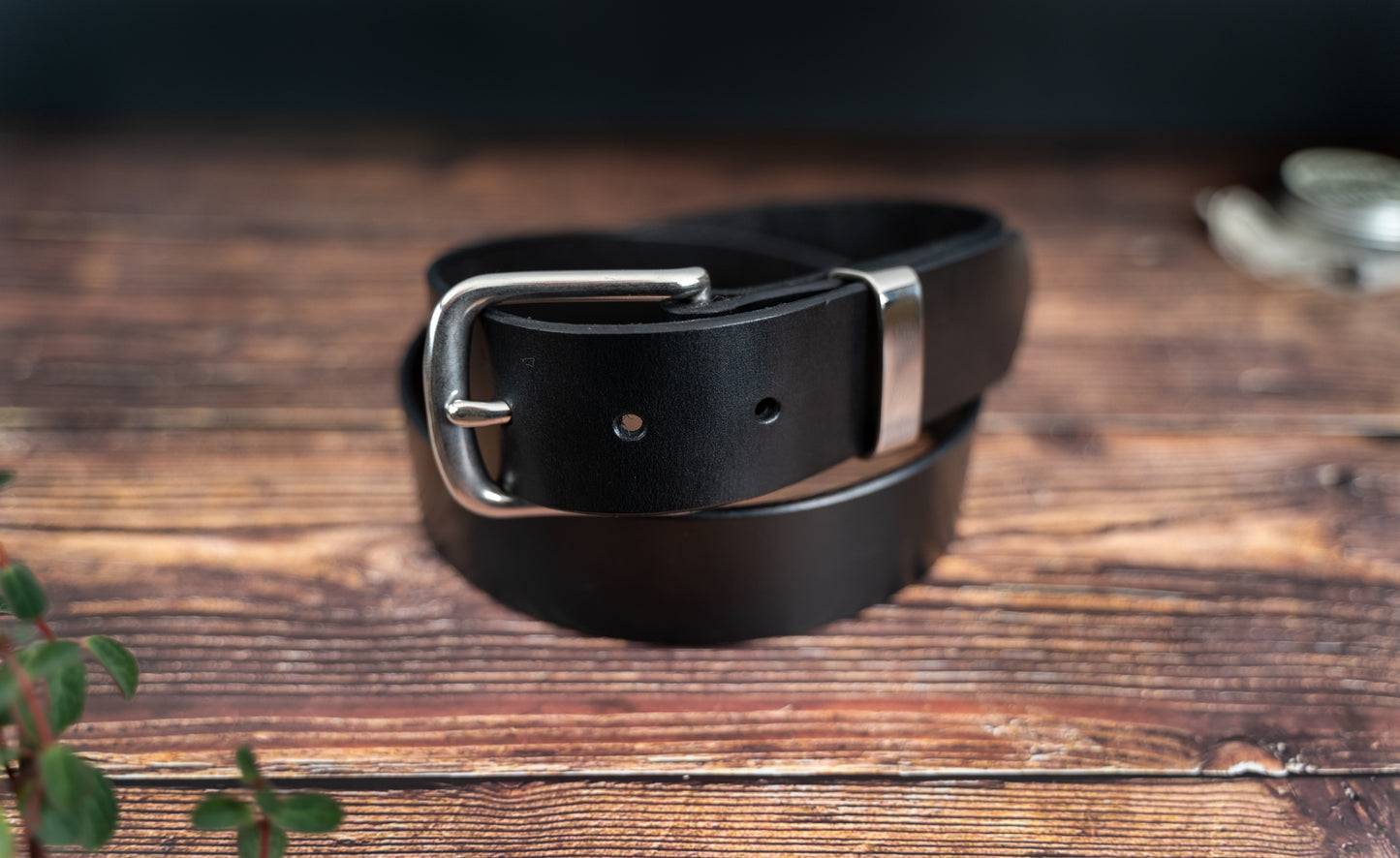 Black Leather Belt - 38mm - Stainless Steel Buckle