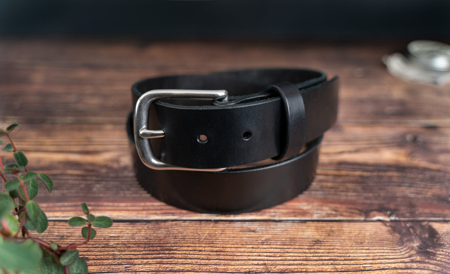 Black Leather Belt - 38mm - Stainless Steel Buckle