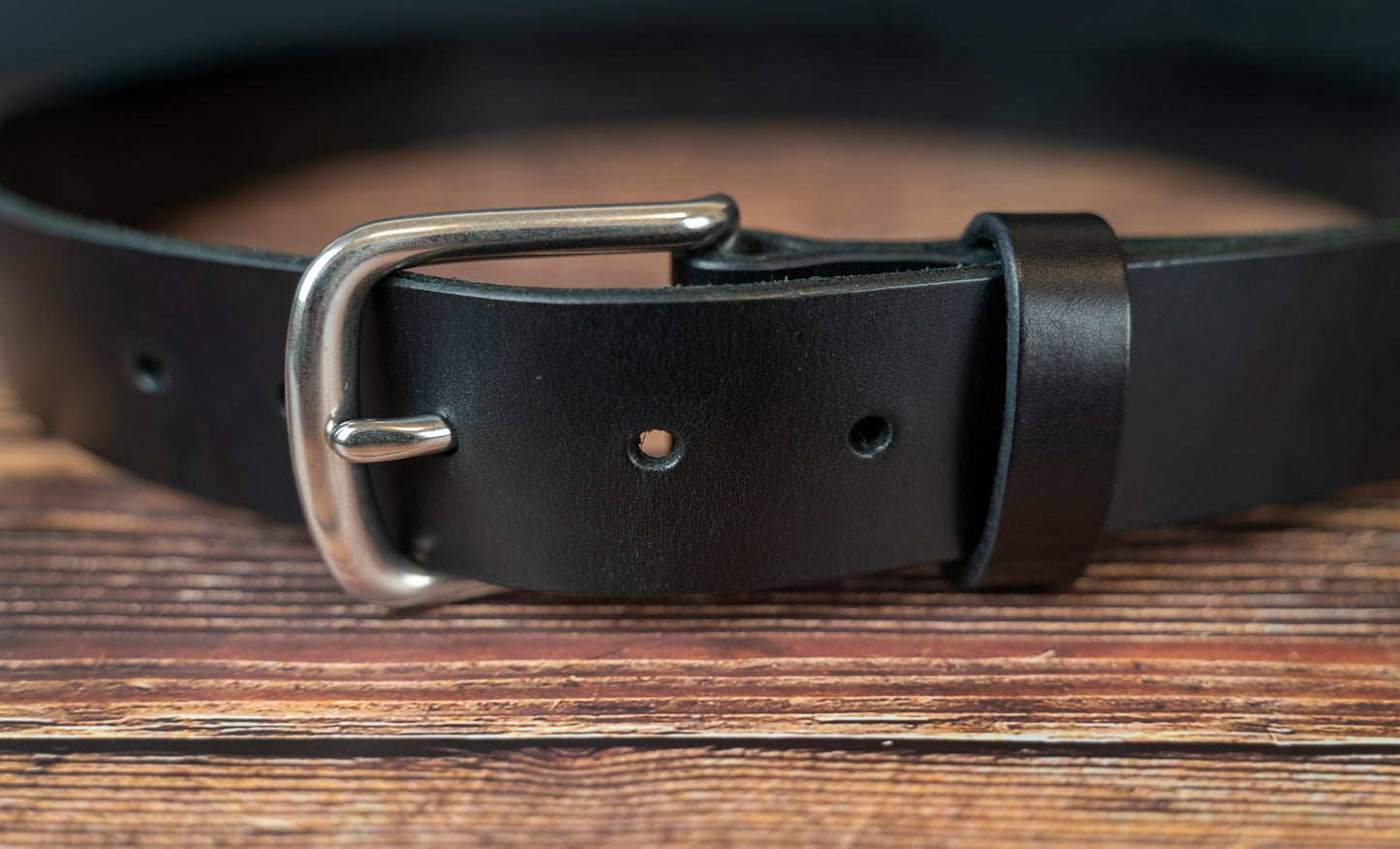 Black Leather Belt - 38mm - Stainless Steel Buckle