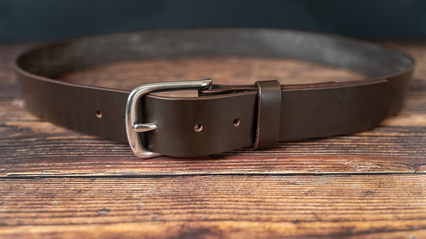 Brown Leather Belt - 38mm - Stainless Steel Buckle
