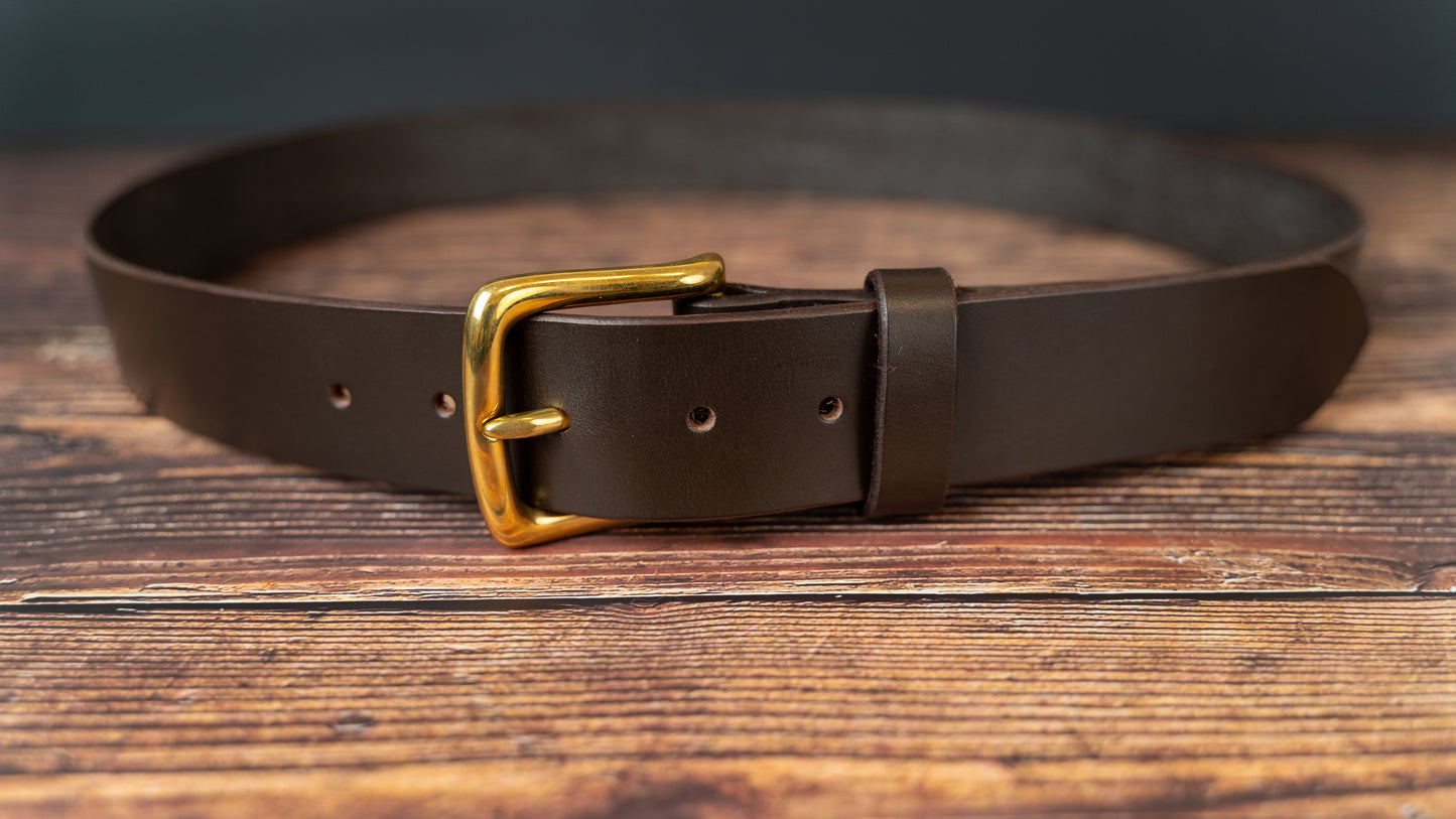 Brown Leather Belt - 38mm - Brass Buckle