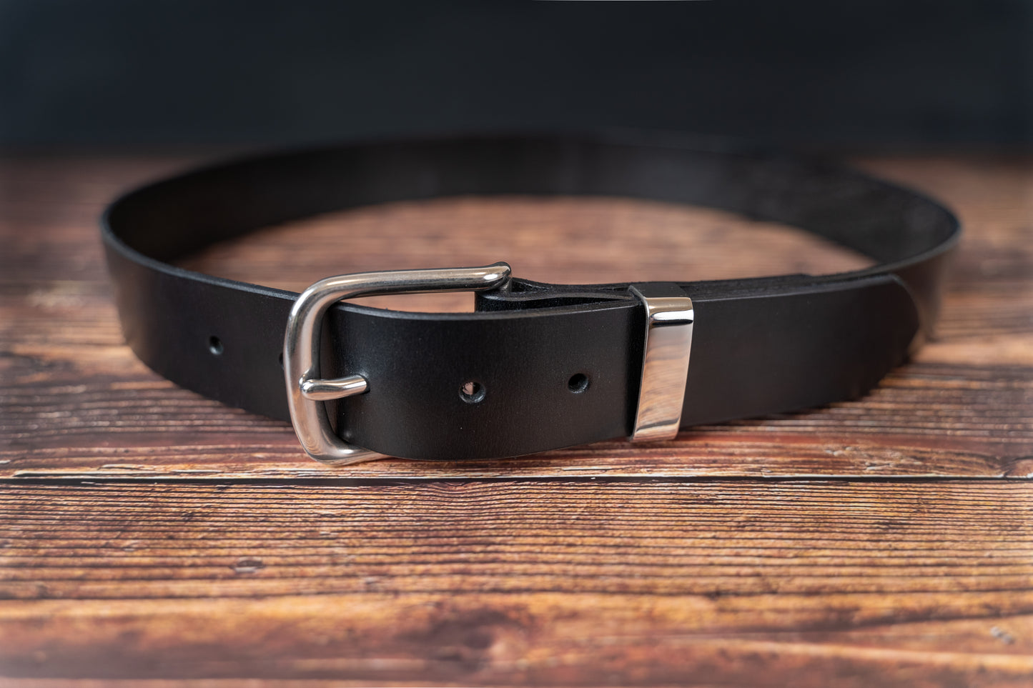 Black Leather Belt - 38mm - Stainless Steel Buckle