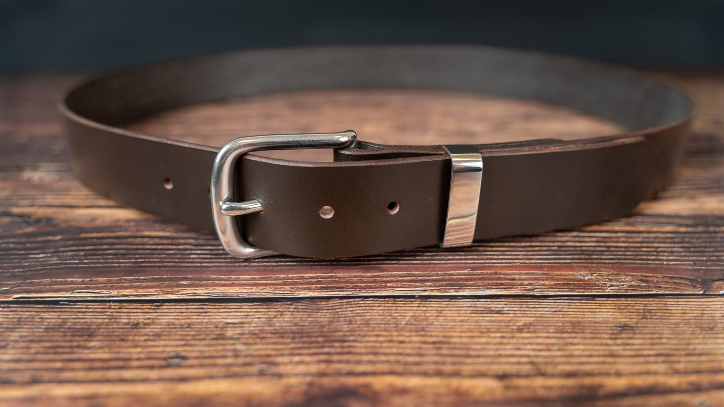 Brown Leather Belt - 38mm - Stainless Steel Buckle
