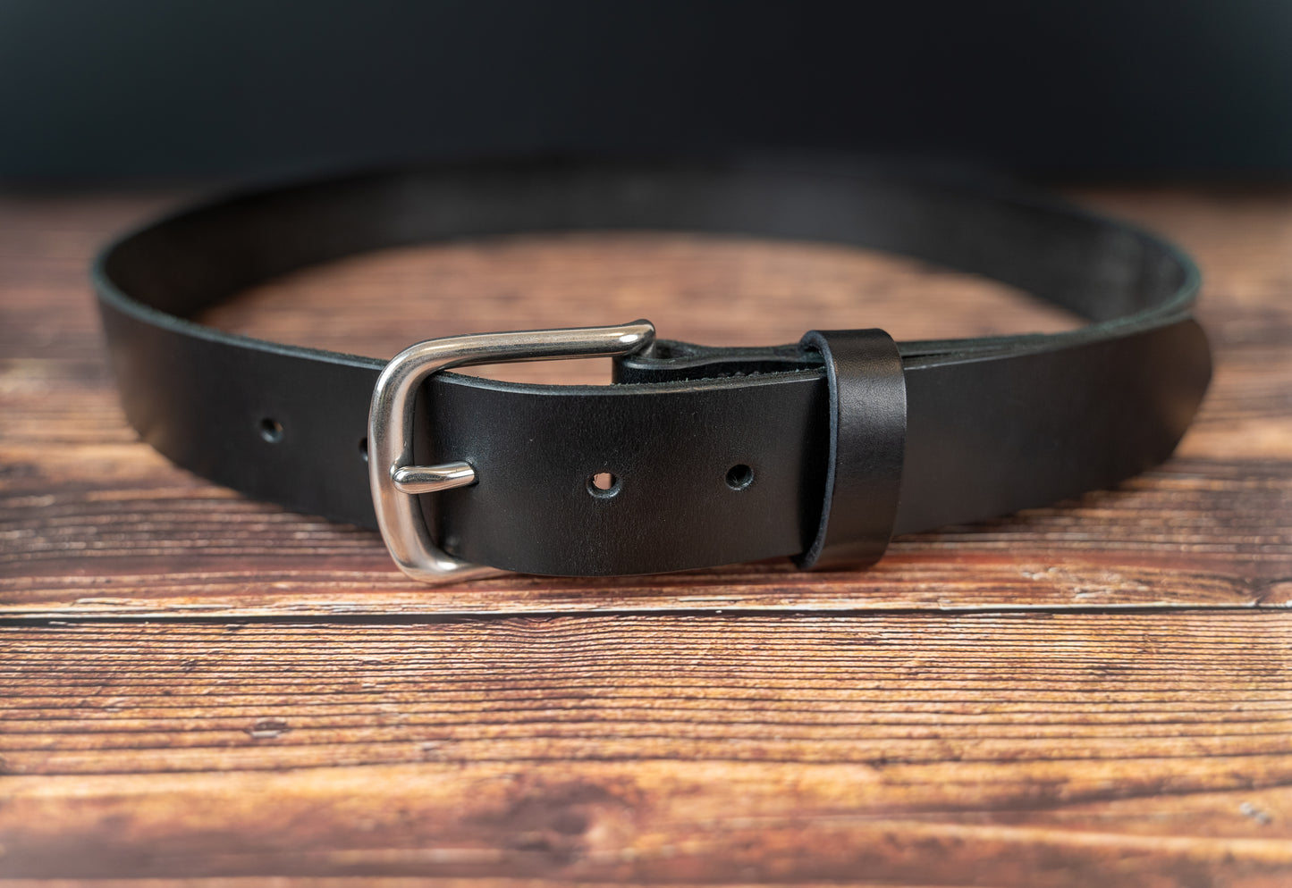 Black Leather Belt - 38mm - Stainless Steel Buckle