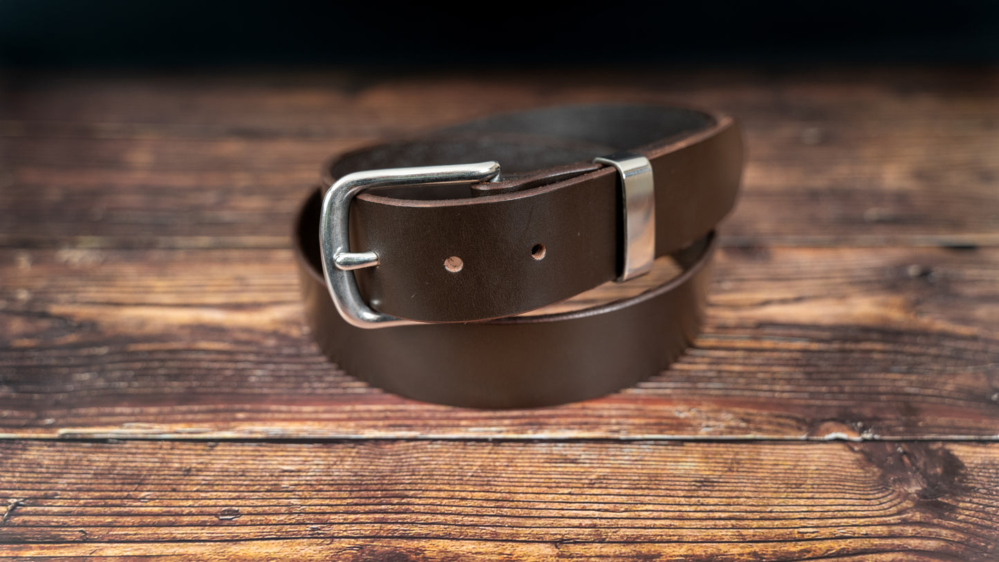 Brown Leather Belt - 38mm - Stainless Steel Buckle