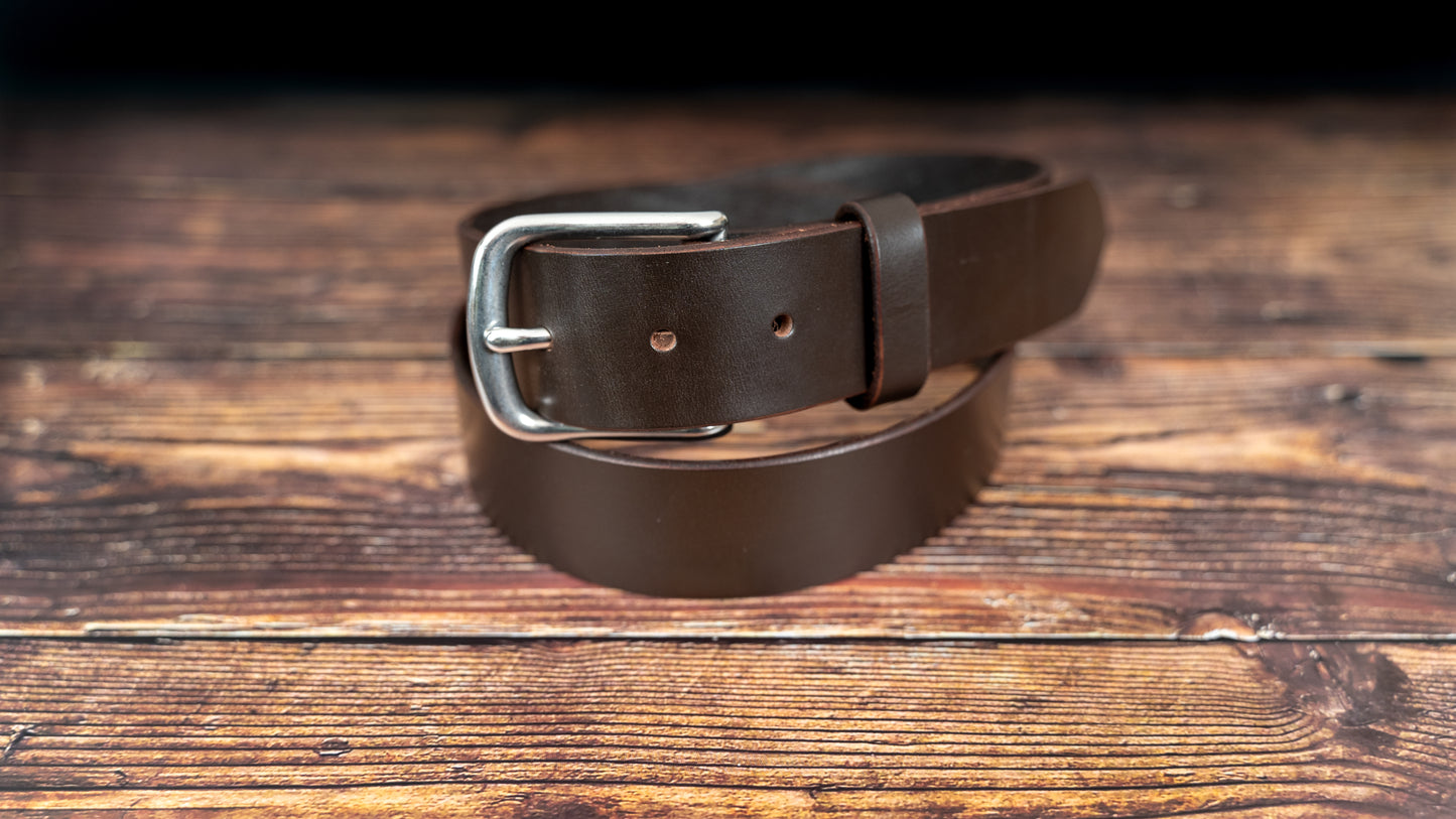 Brown Leather Belt - 38mm - Stainless Steel Buckle