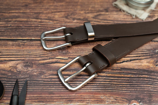 Brown Leather Belt - 38mm - Stainless Steel Buckle