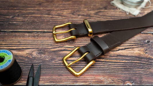 Brown Leather Belt - 38mm - Brass Buckle