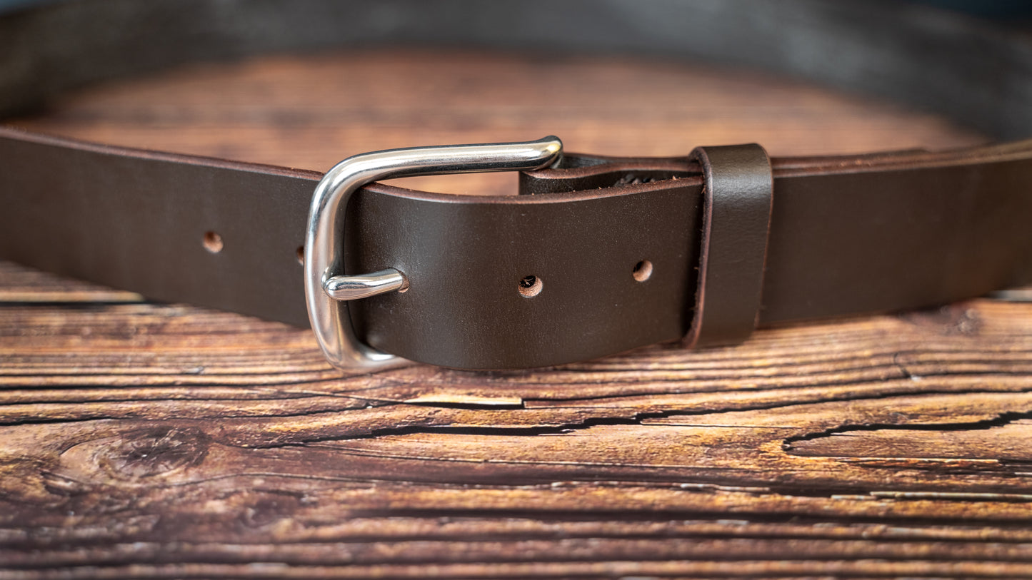 Brown Leather Belt - 38mm - Stainless Steel Buckle