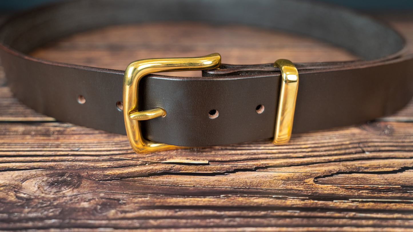 Brown Leather Belt - 38mm - Brass Buckle