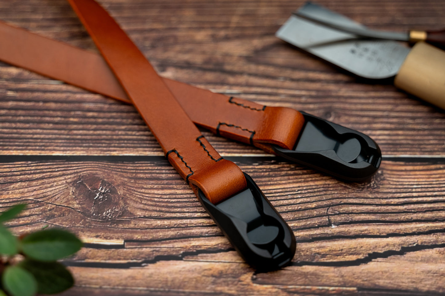 Tan Leather Camera Strap made with Peak Design Anchor Links