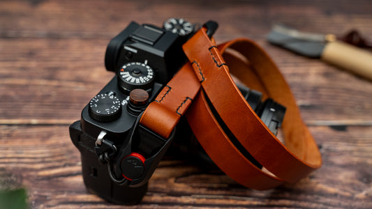 Tan Leather Camera Strap made with Peak Design Anchor Links