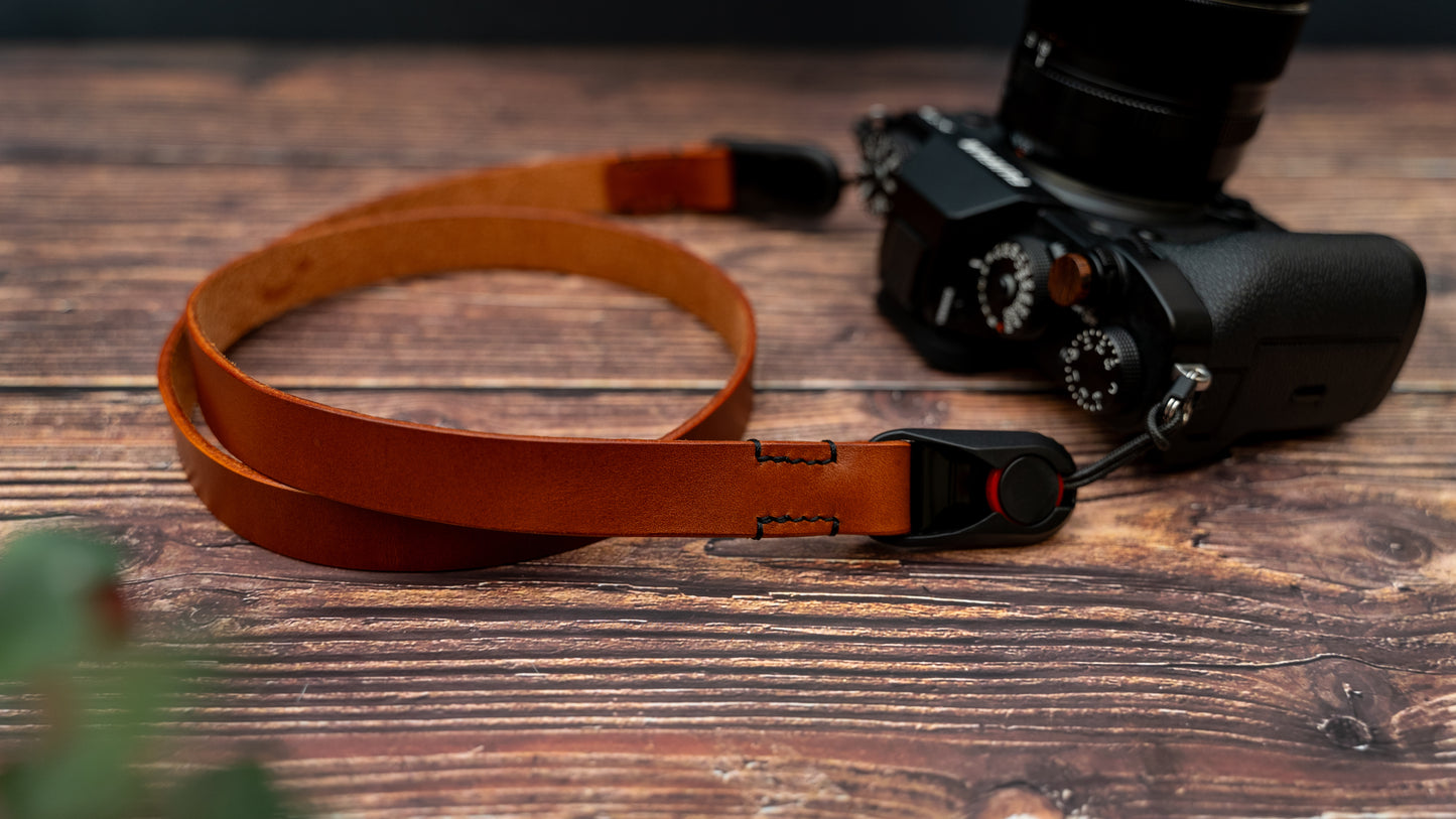 Tan Leather Camera Strap made with Peak Design Anchor Links