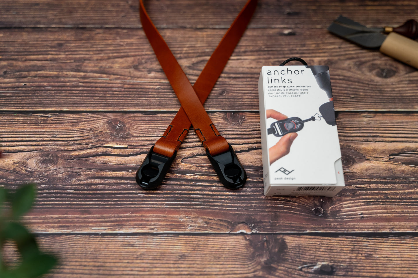 Tan Leather Camera Strap made with Peak Design Anchor Links