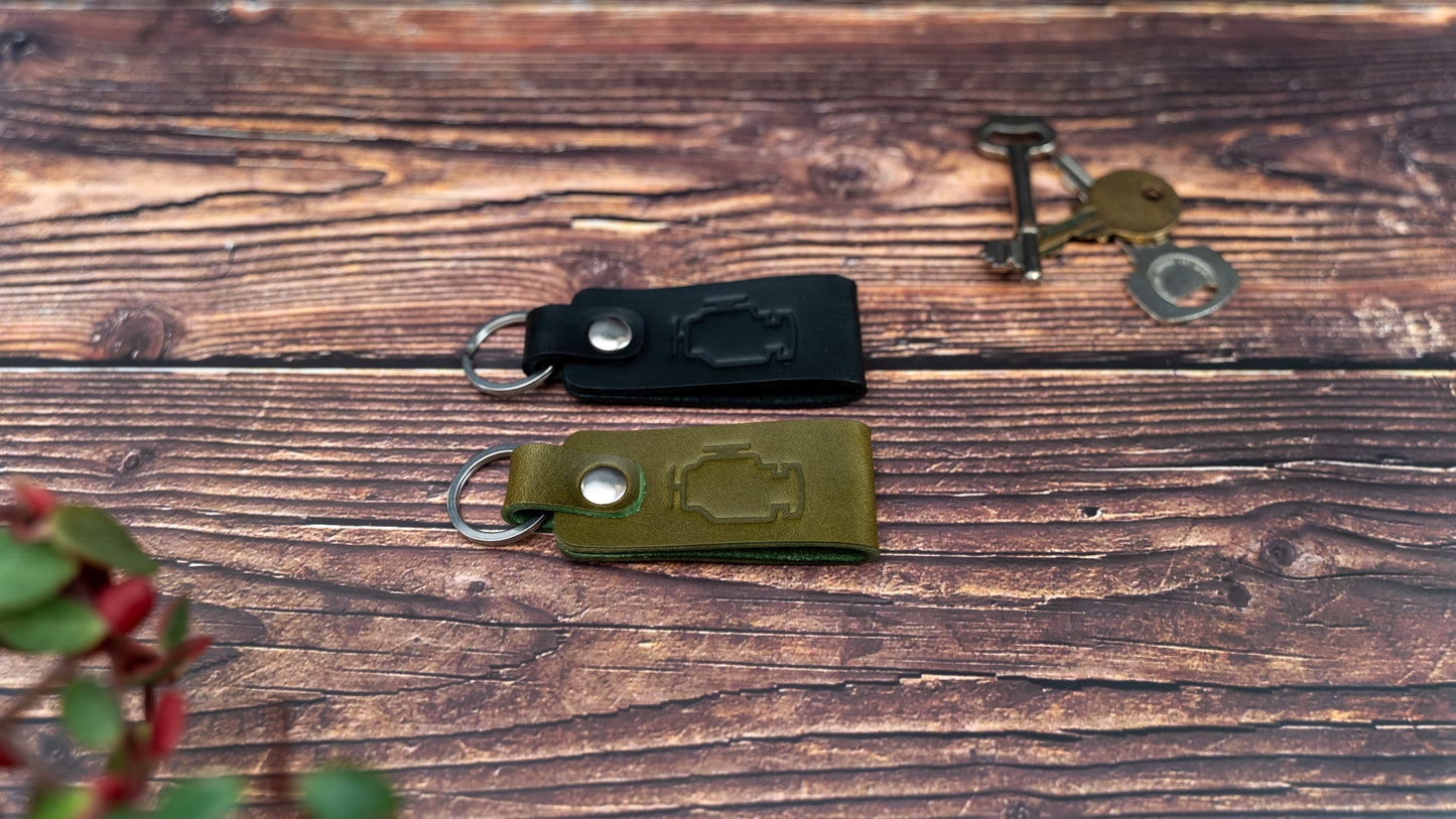 Engine management light leather car keyring