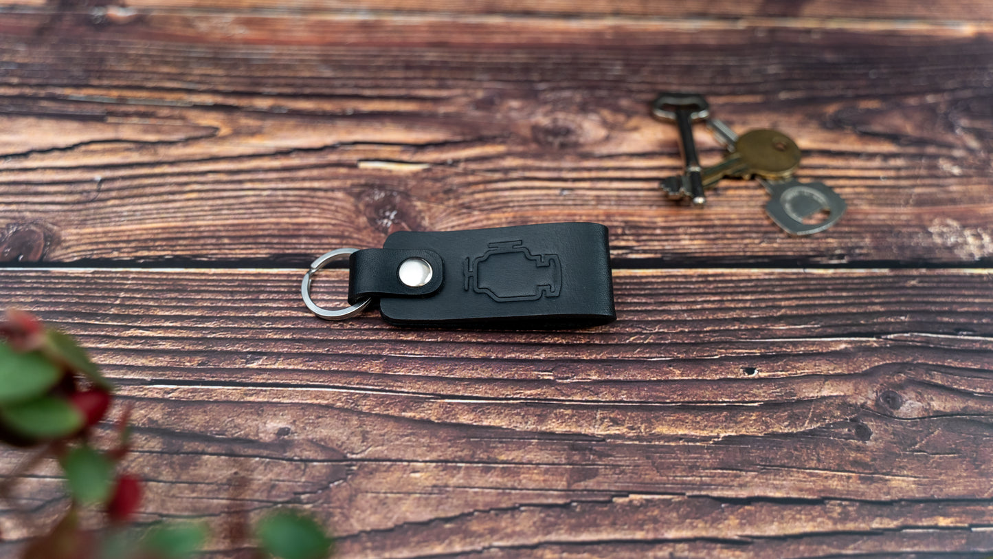 Engine management light leather car keyring