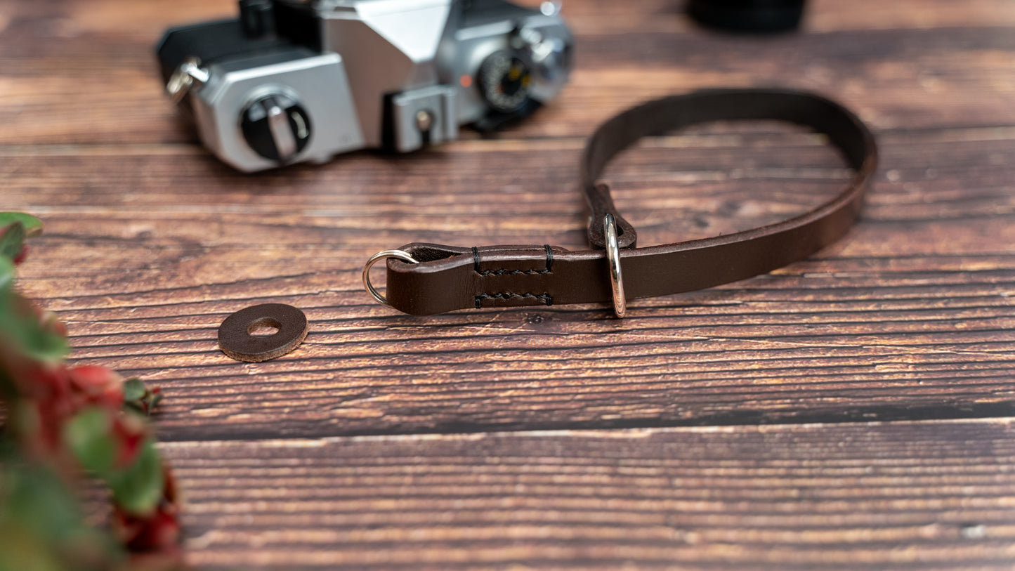 Black Adjustable Slim Leather Camera Wrist Strap