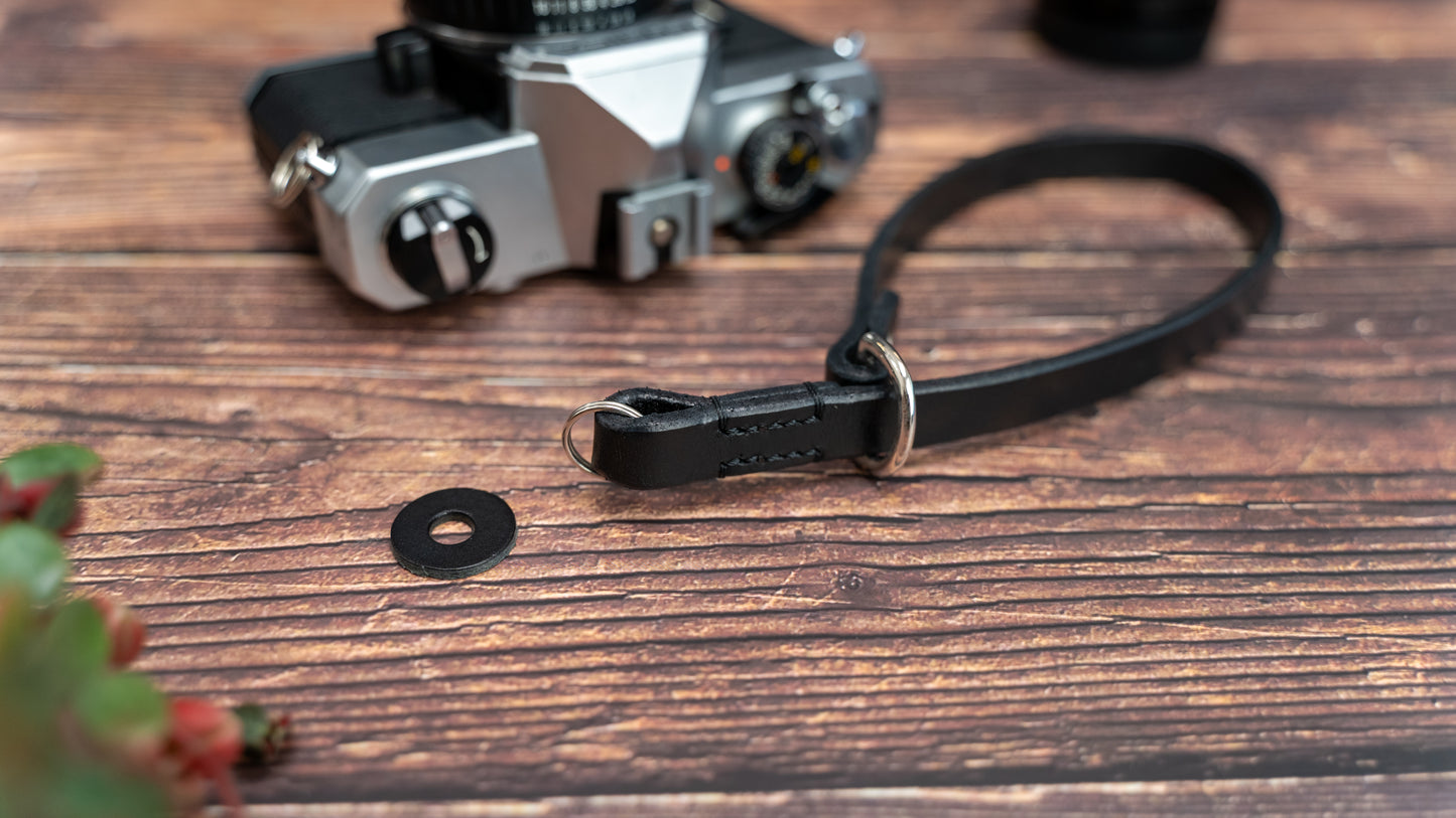 Black Adjustable Slim Leather Camera Wrist Strap