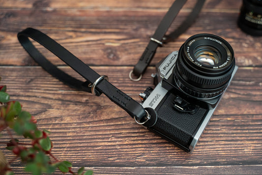 Black Adjustable Slim Leather Camera Wrist Strap
