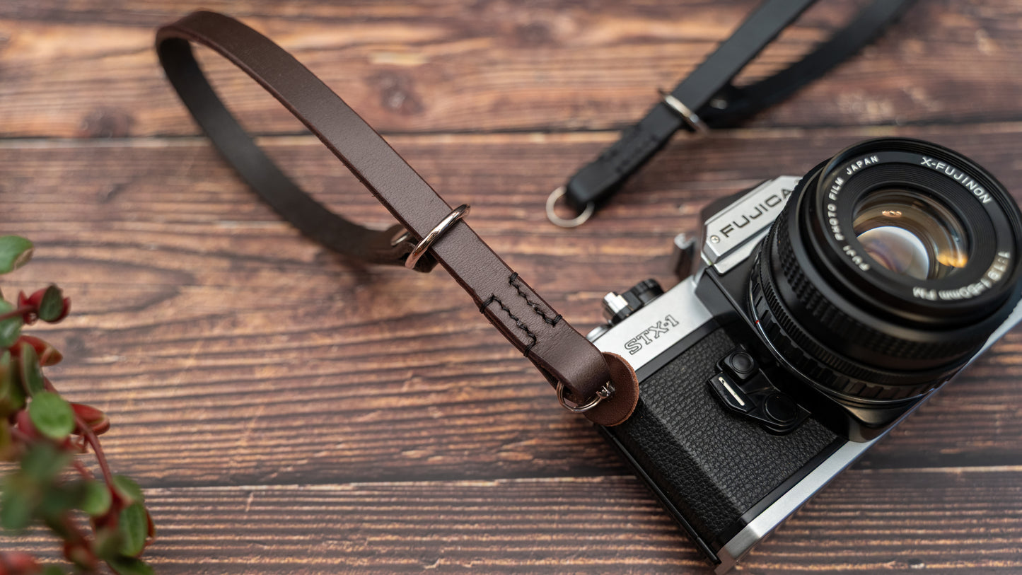 Black Adjustable Slim Leather Camera Wrist Strap