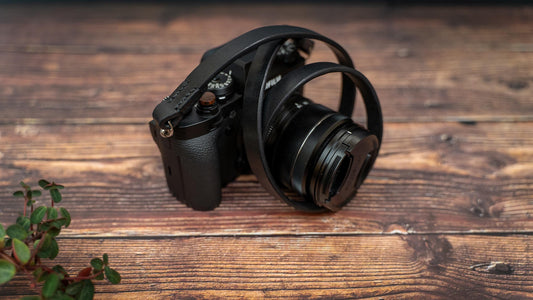 Black Slim Leather Camera Strap - Premium Thick Camera Strap