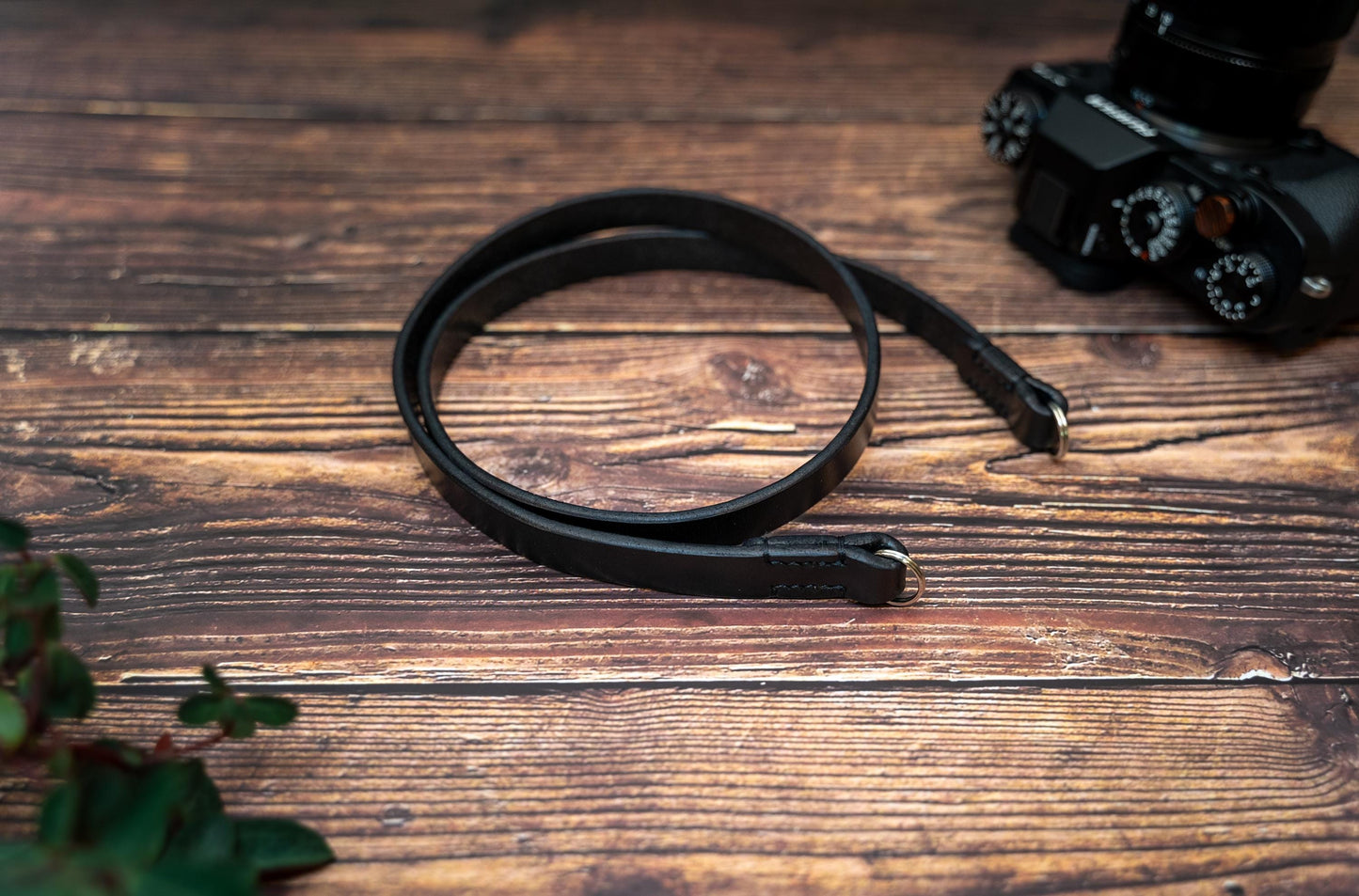 Black Slim Leather Camera Strap - Premium Thick Camera Strap