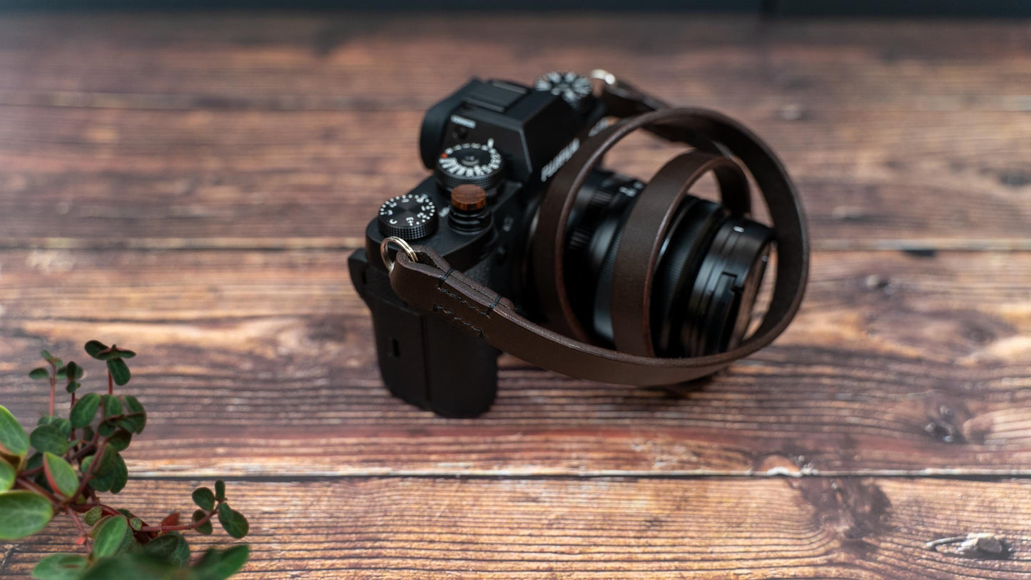 Brown Slim Leather Camera Strap - Premium Thick Camera Strap