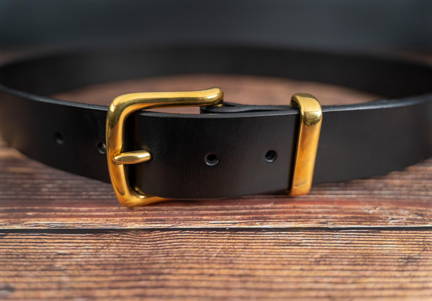 Black Leather Belt - 38mm - Brass Buckle