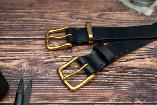 Black Leather Belt - 38mm - Brass Buckle