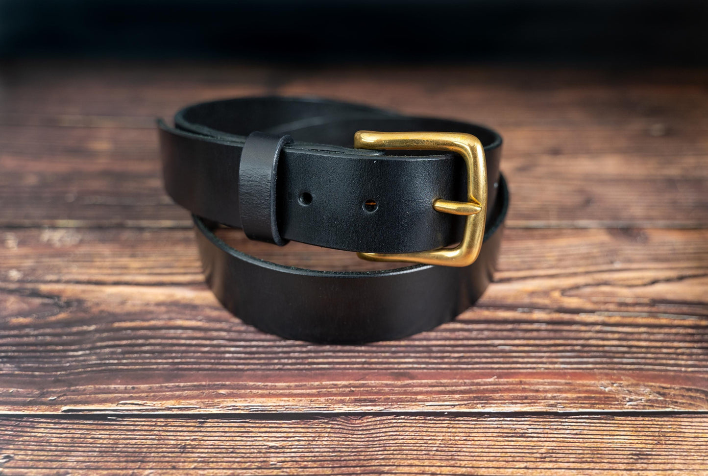 Black Leather Belt - 38mm - Brass Buckle