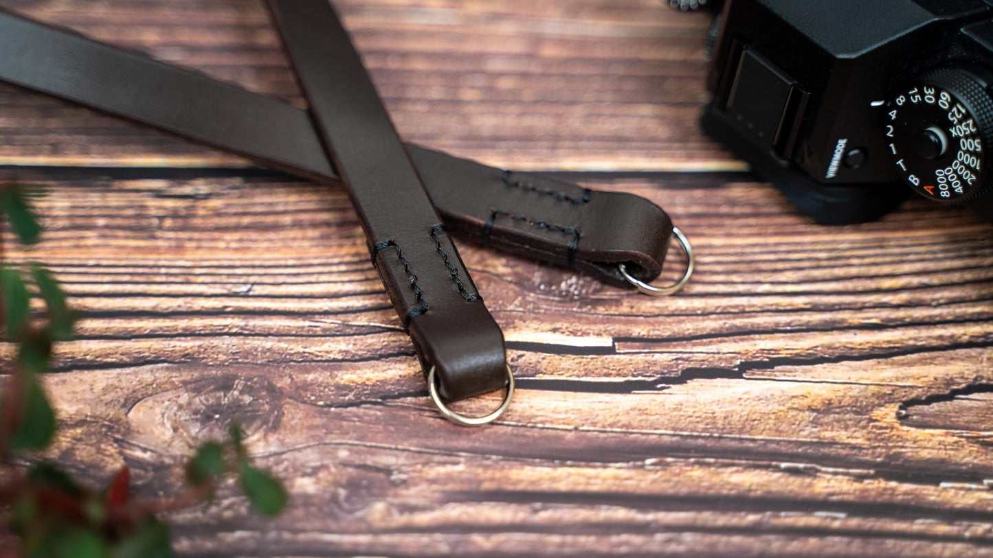 Brown Slim Leather Camera Strap - Premium Thick Camera Strap