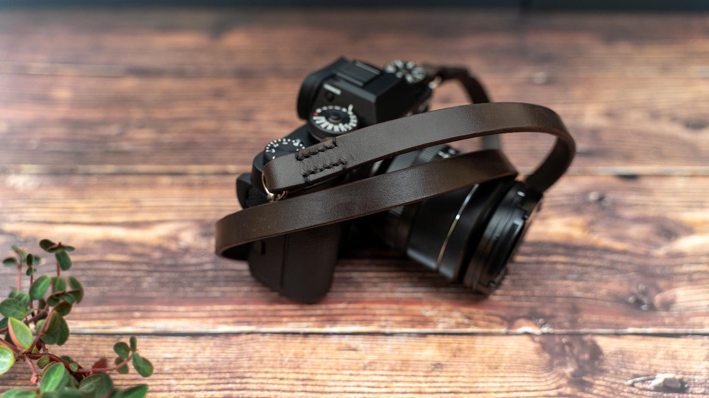 Brown Slim Leather Camera Strap - Premium Thick Camera Strap