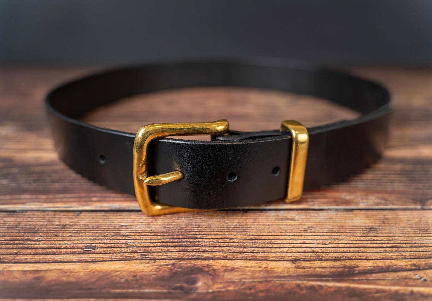 Black Leather Belt - 38mm - Brass Buckle