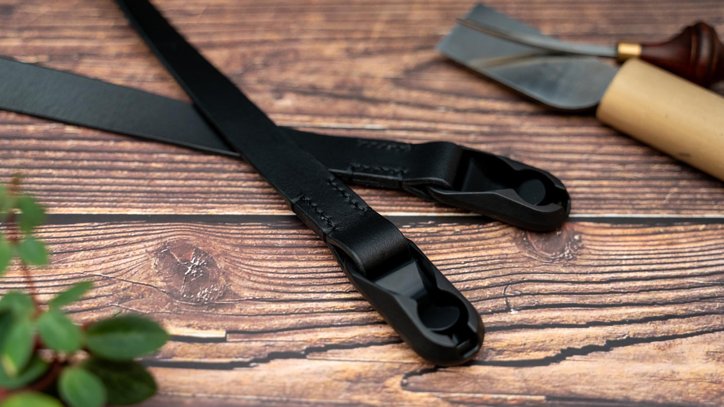 Black Leather Camera Strap made with Peak Design Anchor Links