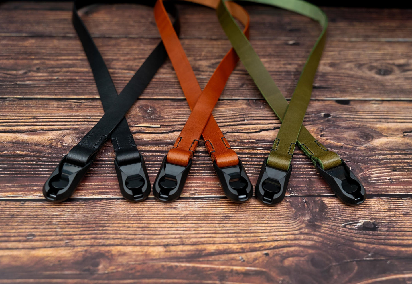 Olive Green Leather Camera Strap made with Peak Design Anchor Links