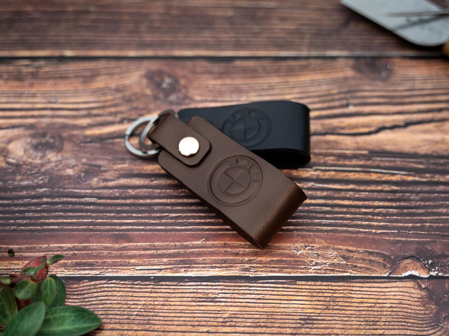 BMW leather car keyring