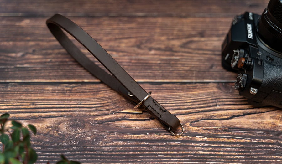 Brown Adjustable Slim Leather Camera Wrist Strap