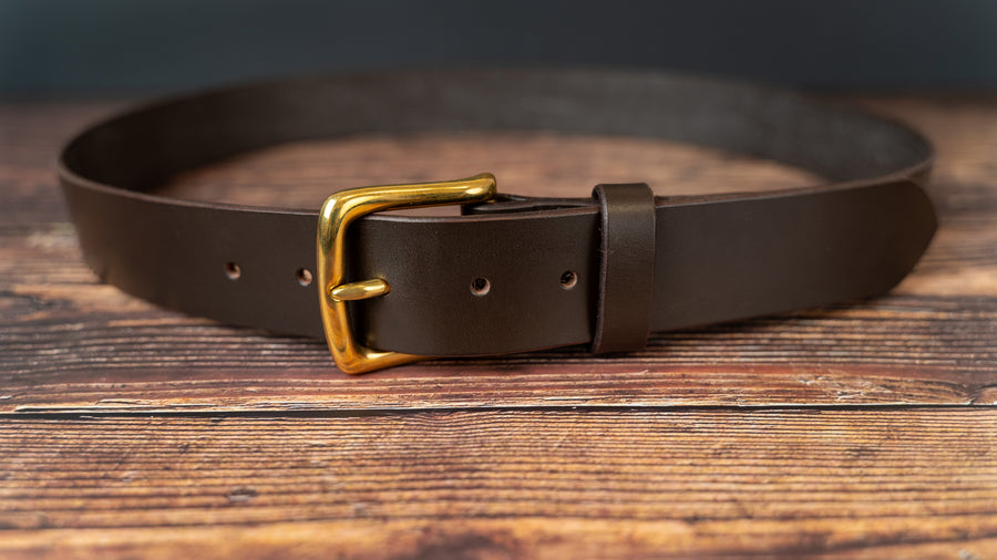 Brown Leather Belt - 38mm - Brass Buckle