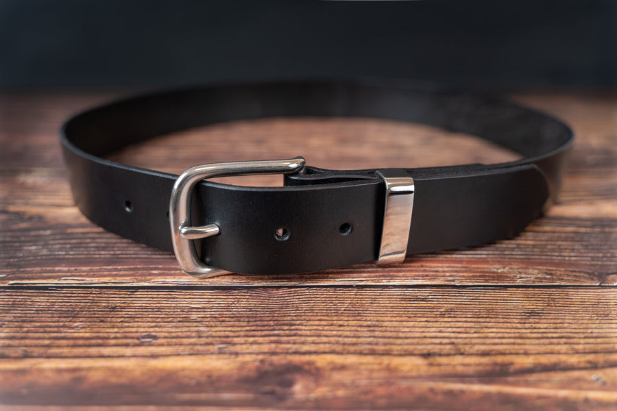 Black Leather Belt - 38mm - Stainless Steel Buckle